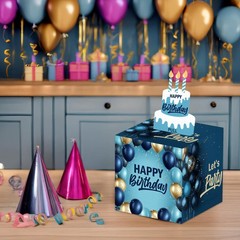 Simple Blue Birthday Money Box Cash Pull Out Gift Surprise Card With 50 Bags