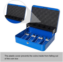 Locking Large Metal Cash Box with Money Tray, Lock Money Box with Key, Blue, CB0