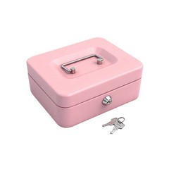 Pink Medium Metal Cash Box Money Tray 5 Compartment Key Lock 7.79×6.30 Inch