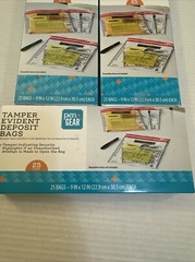 75 Tamper Evident Deposit Bags 9″ by 12″ 3 boxes of 25 NEW, Unopened, unused.