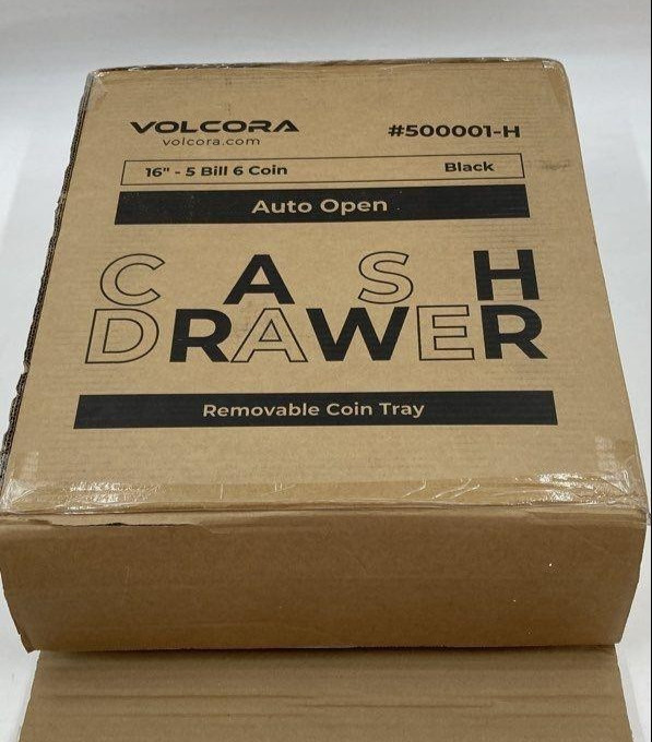 Volcora 16″ Auto Open Cash Drawer Black With Key+Till 500057-Z In Box