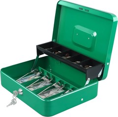 Cash Box W/ Money Tray & Key Lock,Tiered Cantilever Design,4 Bill / 5 Coin
