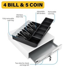 Heavy Duty 13″ White(RAL 9003) POS Cash Drawer with 4Bill/5Coin Stainless Steel