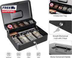 Cash Box with Money Tray and Key Lock Saving Lock Box with Money Tray Storage