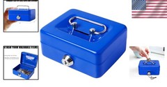 Elegant Blue Metal Cash Box with Key Lock – Perfect for Coins and Valuables