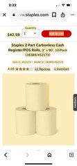 10-Pk Point Plus 3″ x 90′ Carbonless 2-Ply Cash Register POS Paper Roll Tape New