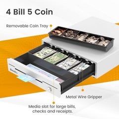 Beelta 13″ Cash Register Drawer, 4 Bill/5 Coin, w/ Check Slot for Small Business