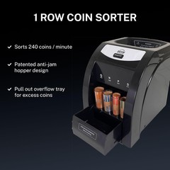 Automatic Coin Sorter, 1 Row with Quick-Access Lid