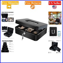Large Black Metal Cash Box with Key Lock, Money Tray, Portable, 9.84×7.87×3.5…