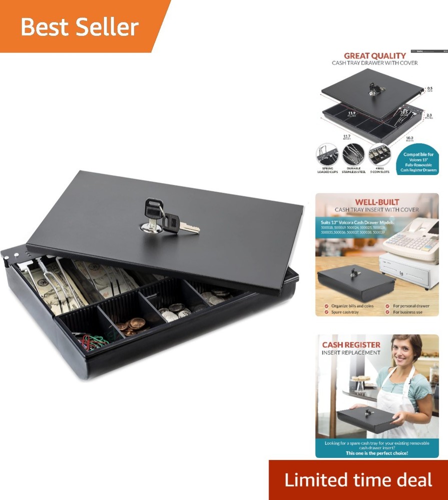 Locking Cash Drawer Tray – 4 Bill & 5 Coin Organizer (11.7″ x 10.3″)