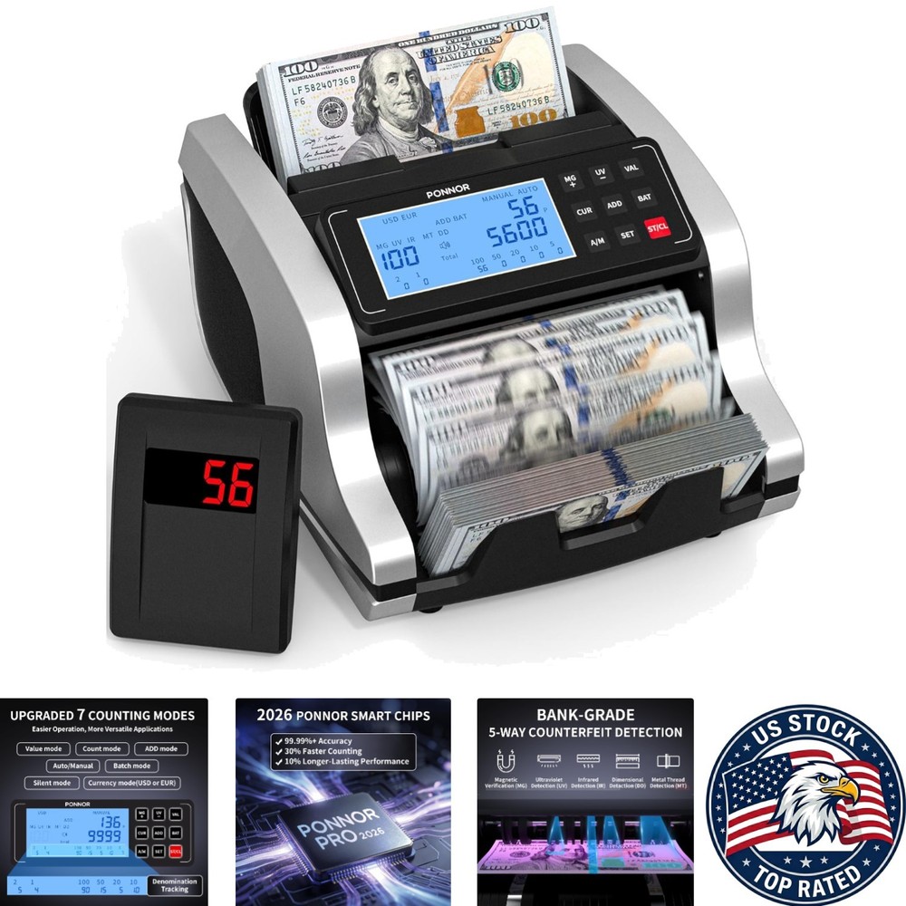 Professional Cash Counting Device with UV/MG/IR Detection – 1200 Notes/Minute