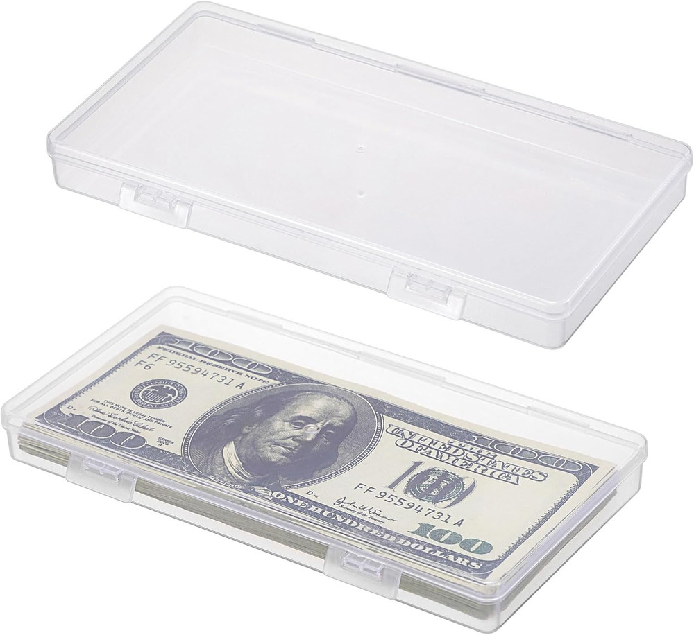 2 Pack Plastic Cash Box Clear Currency Tray Rectangular Cash Storage Holder