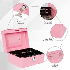 Small Cash Box with Money Tray and Lock, Metal Cash Lock Box with Key, Petty …