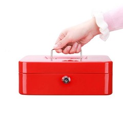 Red Large Cash Box with Money Tray Safe Key Lock 9.8 x 7.9 x 3.5 Inch