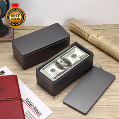 2 Packs Black Metal Cash Box Rectangular Money Organizer with Lid Currency Stora