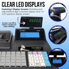 Nadex CR600 Cash Register, 9500 PLU Lookups 60 Dept 50 Clerks, 5 Bill 8 Coin