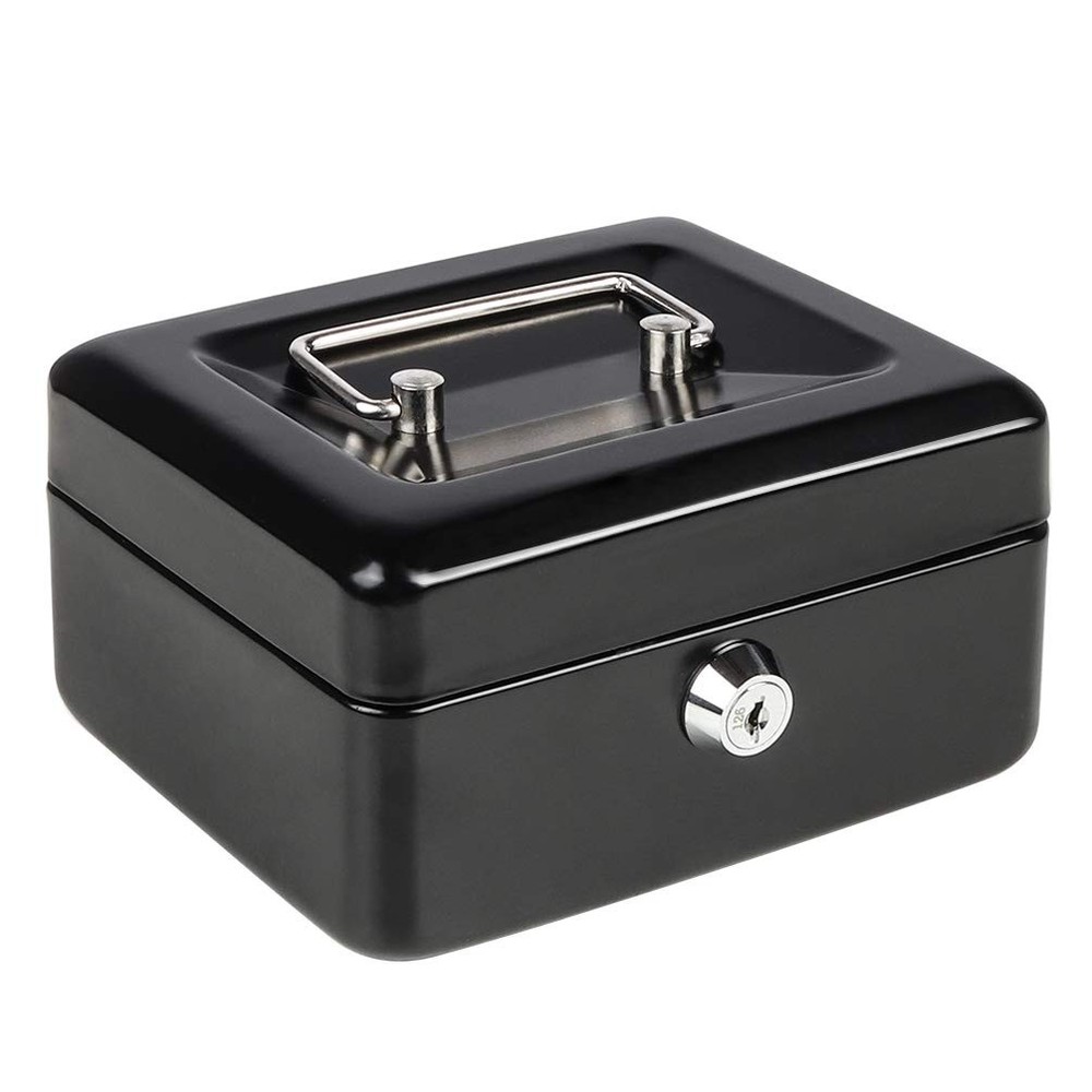Cash Box with Money Tray, Small Money Box with Key Lock, 6″ x 4 4/5″ x 3″, Black