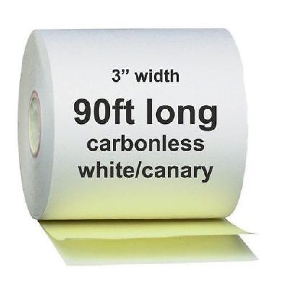 2 Ply Carbonless Receipt Paper Rolls 3″ x 90′ 2-Ply White/Canary – 20 Rolls