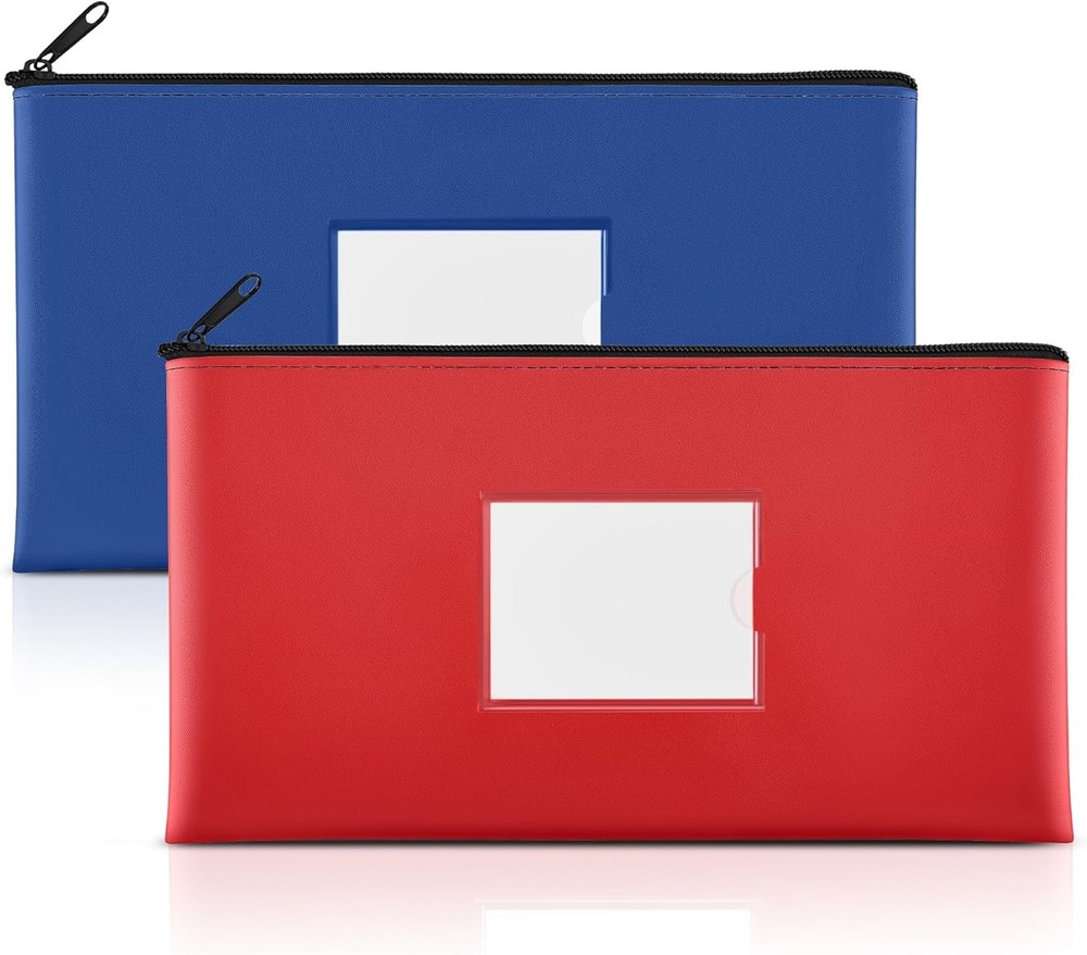 SMARTAKE 2-Pack Bank Deposit Money Bags with Zipper, 2-Pack, Navy Blue & Red