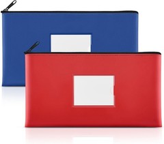 SMARTAKE 2-Pack Bank Deposit Money Bags with Zipper, 2-Pack, Navy Blue & Red