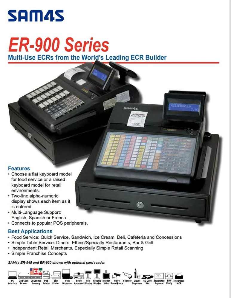 New SAM4s ER 940 – Flat Keyboard – 2 printers Electronic Cash Register