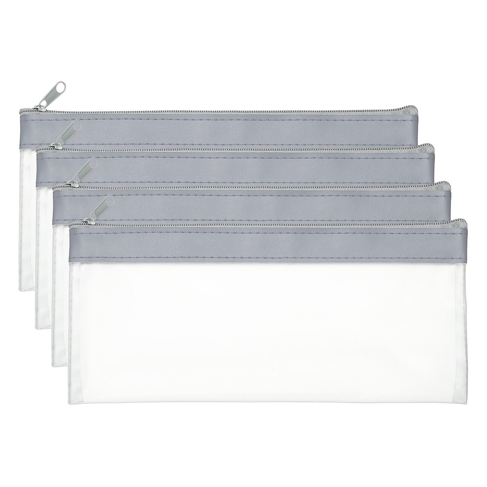 8.7×3.9 Inch Money Bags with Zipper, 4 Pcs Clear PVC Cash Pouch, Gray