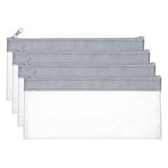 8.7×3.9 Inch Money Bags with Zipper, 4 Pcs Clear PVC Cash Pouch, Gray