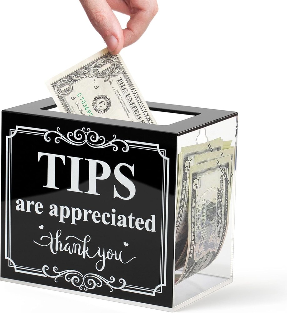 Acrylic Tip Jar for Money Donation Raffle Cash Collection Storage Box for Bar…