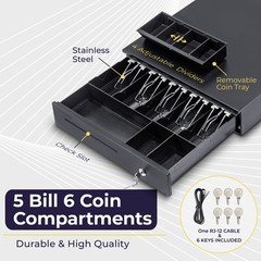 Volcora Cash Register Drawer for Point of Sale (POS) System with Removable Coin