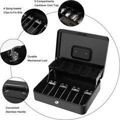Cash Box with Lock Key & Money Tray Large for Cash Register for Money Safe,Metal