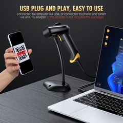 TEEMI 2D Barcode Scanner w/ Smart Stand, USB Handheld Automatic QR Data Matrix P