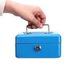 Small Cash Box with Key Lock, Double Layer Metal Money Box for Home Security,…