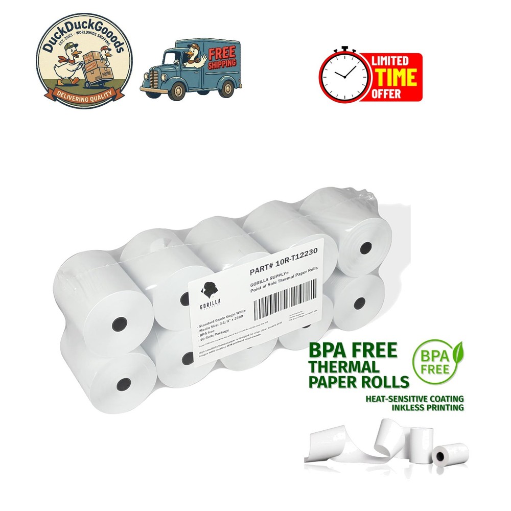 Clear Print 55gsm Thermal Paper 3 1/8 x 230 Feet – 10 Rolls, Compatible Brands
