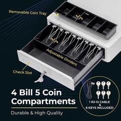 Cash Register Drawer for POS Point of Sale System with Round Corner 13″, Remo…