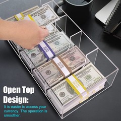 Clear Cash Tray With 300 Currency Wrappers, Acrylic Money Organizer Storage C…