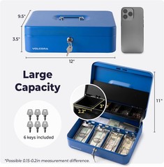 Large Cash Box with Key Lock, Metal Money Box for Cash, Portable Locking Safe…