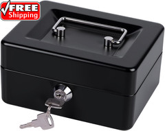 Small Cash Box with Money Tray and Lock, Metal Cash Lock Box with Key, Petty Cas