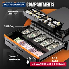 Tera 16 inch Auto Open Cash Drawer with Heavy Duty Insert Tray 5 Bill 8 Coin for