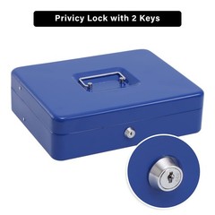 Metal Cash Box With Money Tray Key Lock Blue 11.8×9.5×3.5 Inch Storage Box