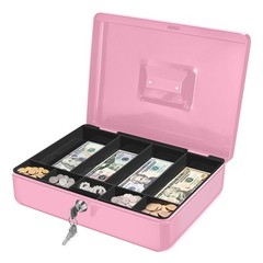 Cash Box with Money Tray and Lock Metal Cash Box for Small Businesses, 9Comp…