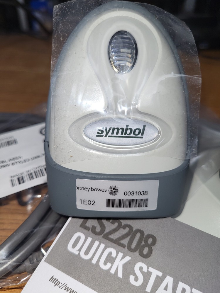 Pitney Bowes branded Symbol barcode scanner 1E02 with stand USB 2.0