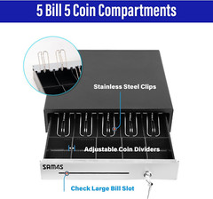 Sam4S 16″ “Stainless Steel” Front Heavy Duty Black POS Cash Drawer with 5Bill/5C