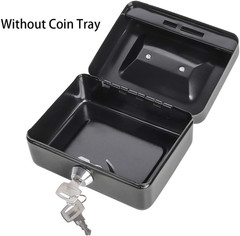 Jssmst Locking Medium Steel Cash Box with Money Tray,Lock Box,Black