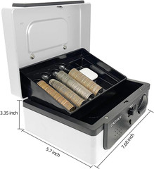 Cash Box with Lock and Tray, with Tracking & Dual Lock System,Money Box for Cash