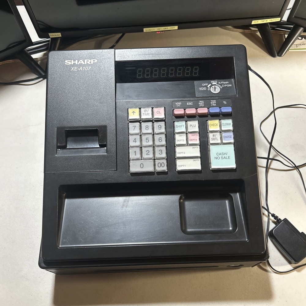 Sharp XEA107 Cash Register Black + 2 Keys + Cord (WORKS GREAT)FREE SHIPPING
