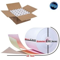 3″ X 65′ (3 ply) Carbon less White/canary/pink 50 Rolls kitchen printer rolls