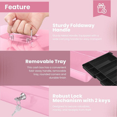 Cash Box with Money Tray and Lock – Metal Cash Box for Small Businesses, 9-Compa