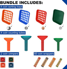 Coin Sorter Trays & Coin Counter Tubes, Coin Roller Crimping Tool with 60 Pcs As