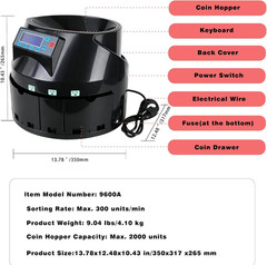 T9600A Professional USD Coin Counter Sorter Coin Counting Machine Automatical