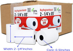 (100 Rolls) 2 1/4 X 85 Thermal Paper Receipt Rolls 2.25 X 85 Ft, 55 GSM Premium